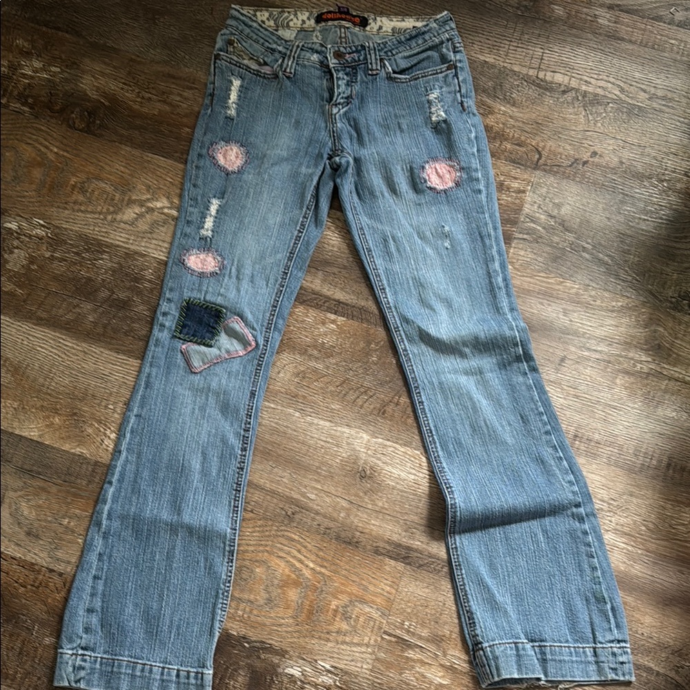 Dollhouse Blue Boot Cut Ripped Jeans with Distressed Patchwork size 3/4